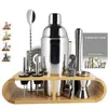 750ml600ml Stainless Steel Bar Cocktail Shaker Set Barware Tools Sets with Wooden Rack 240104