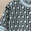 디자이너 럭셔리 여성 니트 및 드레스 기질 풀 크루 넥 전체 F Letter 티셔츠 얼음 실크 작은 셔츠 얇은 자카드 니트 탑 티셔츠