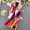 Women's Two Piece Pants European And American INS Fashion Set Spring/Autumn 2024 Vintage Printed Suit Coat High Waist Flare