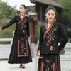 Ubranie etniczne 2024 Chiński styl narodowy w szyku w szyku w szyku w szyku haft z długim rękawem satynowa spódnica jacquard kobiety retro hanfu bluzka top t001