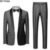 Black Men Mariage Color Block Collar Suits Jacket Trousers Male Business Casual Wedding Blazers Coat Pants 2 Pieces Set S-6XL 240104