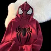 Y2k gótico bordado zip up hoodie homens mulheres oversize streetwear harajuku moda moletom aranha web decoração jaquetas 240104
