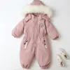 30 hiver bébé vêtements épaissir chaud barboteuse plus polaire combinaison combinaisons de neige fille garçon vestes à capuche costumes de ski enfants manteau vêtements d'extérieur 240104