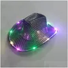 Party Hats Space Cowgirl Hat Flashing Light Up Sequin Cowboy Luminous Caps Halloween Costume Drop Delivery Home Garden Festive Suppli Dhvf7