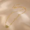 Pendanthalsband Allme Trendy Single Green Natural Stone Jade Freshwater Pearl For Women 14k Real Gold Plated Brass Choker