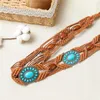 Belts Retro Personality DIY Hand Wooden Bead Wide Turquoise Women Waist Chain Bohemian Woven Belt Ethnic Style