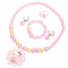 Conjunto rosa princesa peça de colares infantis pulseiras clipes de orelha bonito menina pérola colar pulseira clipe