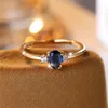 Wedding Rings Minimalist Pear Cut Royal Blue Stone Water Drop Zircon Stacking Thin For Women Gold Color Female Bands Jewelry CZ