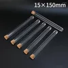 100pcs/lot Lab 15x150mm Clear Plastic Test Tube With Cork U-shape Bottom Wooden Stoppers