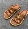 womans sandals fashion Slippers Rubber brown gladiator office Leather Mules Sliders Casual Designer shoes Flat heel Flip flop black Summer beach pool slide With box