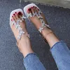 Sandals Crystal Butterfly Women Shoes Summer Square Toe Mid Heels 2024 Fad Slides Pumps Zapatos Femme