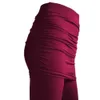 Faux deux pièces Leggings pantalon Slim Legging Pack hanche jupe plissée dames couleur unie sac côté pantalon SXXXL 240105