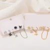 Stud Earrings Korean Silver Color Butterfly Heart Circle For Women Kpop Metal Tassel Pendant Piercing Set Trend Jewelry