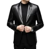 Spring Autumn Men Fake Leather Suit Jackets High quality Lapel Collar Slim PU Jacket Casual Middleaged Coat 240105