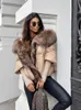 OFTBUY Giacca Invernale Donna Vera Pelliccia di Volpe Collo con Cappuccio Naturale Spessore Caldo Sciolto Oversize Anatra Imbottiture Cappotto Streetwear Tuta Sportiva 240105