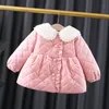 Down Coat Winter Baby Girls Single Breasted Solid Color Round Neck Fur Collar Padded For Children Drop Delivery Otcen