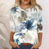 Kadın Tişörtleri Vintage Floral Long En İyi Kadınlar Yaz Tops Sleeve Tunik