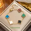 Classic Van Fashion Charm Bracelets Four Leaf Clover Titanium Steel Grass High Edition Light Luxury Bracelet Good Luck Double sided Five With Box