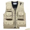 Gilets pour hommes Gilet de pographie d'extérieur exquis pour hommes, vêtements de travail publicitaires, style safari Mti-Pocket avec filet respirant Del Dhaxq