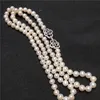 Collier de perles d'eau douce naturelles blanches, 8-9mm, 80cm, longue chaîne de pull, bijoux à la mode, 240104