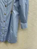 Vestidos de pista designer 2024 primavera azul lapela pescoço mangas compridas camisas femininas vestido zíper botões 100% algodão n6gs