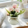 Decorative Flowers Reliable Artificial Plant Decor Scandinavian Style Potted Set With Three Roses Small Turned Rimmed Pot Bonsai For Home