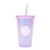 480MLStudded Tumbler Koffiekopje Zomer Koudwaterfles Dubbelwandige Plastic Durian Diamond Cup met Stro Leuke Waterfles 240105