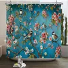 Duschvorhänge im chinesischen Stil mit Blumen und Vögeln, Baum, Badvorhang, wasserdichtes Badezimmerdekor mit Haken, 3D-Druck 240105
