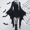 Casual klänningar halloween klänning lång batwing hylsa mörk stil oregelbunden manschett snör upp mantel smal passform över knä längd fest cosplay dräkt