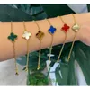 High quality Edition Bracelet Light Luxury Van version Gold Four Leaf Grass Single Flower Double sided Agate Lucky Female With Box Jun