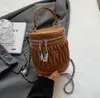 Sac seau plissé en fil brodé pour femmes, sacoche froncée à bandoulière de luxe, petit fourre-tout en forme de baril