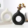 Nordic Vase Rund Hohl Keramik Donuts Blumentopf Home Wohnzimmer Dekoration Zubehör Innen Büro Desktop Dekor Geschenk 240105