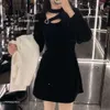 Hepbuurn Style Velvet Dress For Women In Autumn And Winter, New Light And Mature Temperament, Bottom Skirt, Careful Machine Hollowed Out