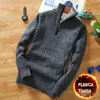 Winter Men's Fleece Thicker Sweater Half Zipper Turtleneck Warm Pullover Quality Male Slim Knitted Wool Sweaters for Spring y240104