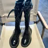 레이스 업 Knee-High Boots 여성 정품 가죽 겨울 부츠 럭셔리 디자이너 클래식 가죽 신발