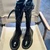 Kniehohe Schnürstiefel für Damen, echtes Leder, Winterstiefel, luxuriöse Designer-Klassiker-Lederschuhe