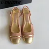 Sandals Pink Kid Suede Women Party Shoes Golden Round Toe Patchwork Slip-On Chunky Heel Banquet Mixed Color Mid Bride