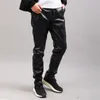 Calças masculinas de couro elástico na cintura jogger PU calças de motocicleta motociclista