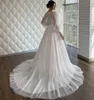 Modern A-line Wedding Dress 2024 Long Puffy Sleeves Sheer Scoop Neck Dot Tulle Sweep Train Bridal Formal Party Gowns Vestidos De Novia