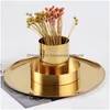 Cajas de almacenamiento Contenedores Dorado Redondo Titular de la pluma Cajas de almacenamiento Florero creativo Arreglo floral Decoración de interiores Adornos Oficina Schoo Dhh7R