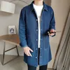 Mid-length Denim Windbreaker Jacket Men Spring Autumn Casual Trench Coat Korean Fashion Solid Wild Loose Male Trendy Outerwear 240104