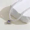 Pendant Necklaces Colorful Ocean Heart Pearl For Women Fashion Female Wedding Jewelry Girls Charm Choker Chain Party Gift