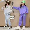 Girls Spring Autumn Clothes Set Children Sport Suit Junior Kid Hoodie Pants 2st Outfit Student Stor Pocket Sweater Tracksuit 240104