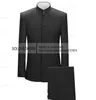Men's Suits Stand Collar 2 Pieces Slim Fit Single Breasted Covered Button Groomsmen Wedding Customized(Blazer Pants)