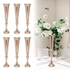 6st Metal Trumpet Vases Desktop Metal Stora och höga vaser Blomma Holder Gold Metal Flower Luxury Decoration Vase Centerpiece 240105