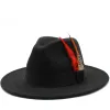 가을 겨울 여자 무대 펠트 톱 모자 Fedoras Big Brim Hats 여성 빈티지 교회 모자 파나마 그린 재즈 모자