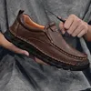 Hand-stitched Genuine Leather Casual Shoes for Men No Glue Outdoor Non-slip Soft Driving Shoes Male Loafers Big Size 38-46 240104