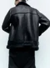 ZBZA женская осенне-зимняя меховая интегрированная термокуртка пальто из искусственной кожи с длинными рукавами и отворотами с подкладкой теплая шикарная женская верхняя одежда 240104