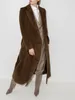 Mélange de laine et de dentelle pour femme, vêtement français d'automne et d'hiver, nouveau tempérament, taille en dentelle, manteau Long et fin, manteau à revers, 2021