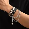 Link pulseiras salircon steampunk metal borla pingente pulseira bloco gótico ajustável couro do plutônio masculino casual pulseira jóias